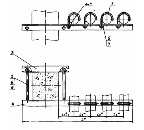Крепления четырёх трубопроводов к ж/б колоннам в Витебске