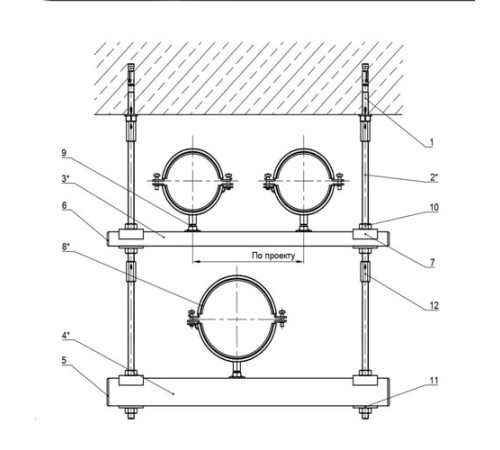 Крепления трех трубопроводов к перекрытию в Витебске